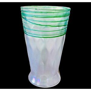 Antique Carder Steuben Threaded Verre De Soie Glass Vase Diamond Optic #6777 10”